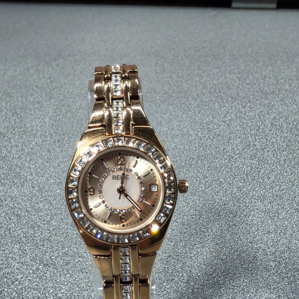 Relic Wristwatch Womens OS Rose Gold Excellent Crystal Bezel Date ZR22169